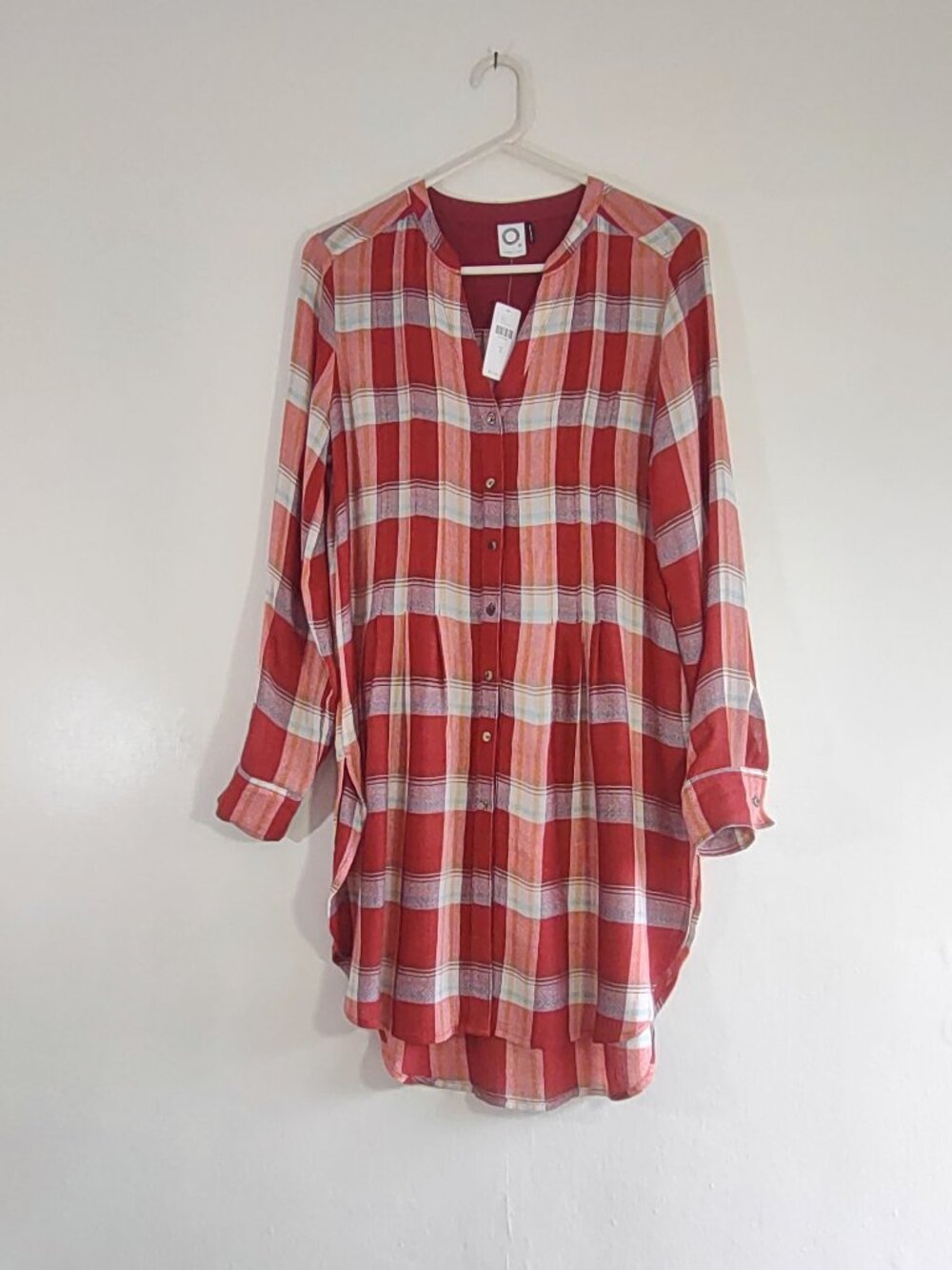 Anthropologie Akemi + Kin Lucie Red Plaid Tunic Top Shirt Size Small NWT - Picture 5 of 11